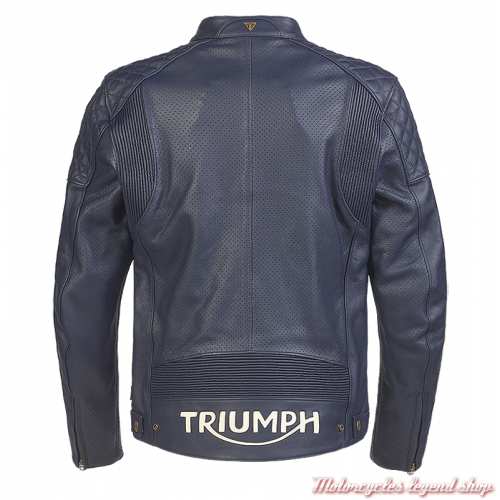 Blouson cuir Braddan Retro Air Triumph homme, bleu, perforé, dos, MLES2332