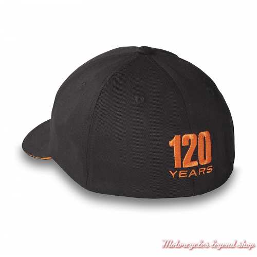 Casquette Racing 120th Anniversary Harley-Davidson homme, noir, orange, brodé, coton, stretch, dos, 97797-23VM