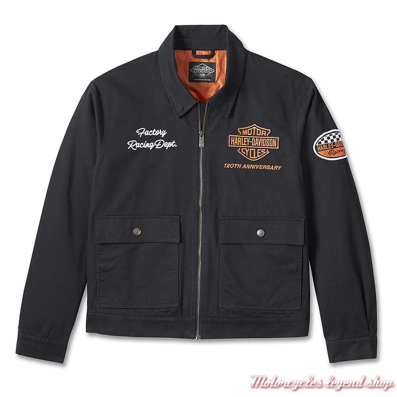 Veste Racing 120th Anniversary Harley-Davidson homme, zippée, noir, coton, 97526-23VM