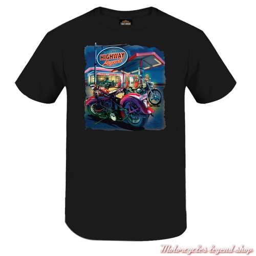 Tee-shirt Highway Legend Harley-Davidson homme, noir, manches courtes, coton, Cornouaille Moto Quimper Bretagne, 3000302