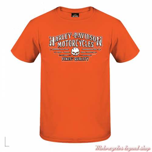 Tee-shirt Signage Harley-Davidson homme, orange, manches courtes, coton, Cornouaille Moto Quimper Bretagne, 3000784