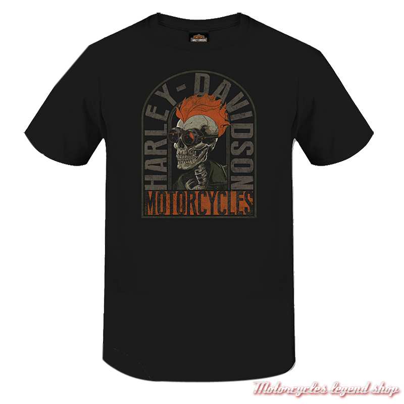 Tee-shirt Hot Head Harley-Davidson homme, noir, manches courtes, coton, Cornouaille Moto Quimper Bretagne, 3000511