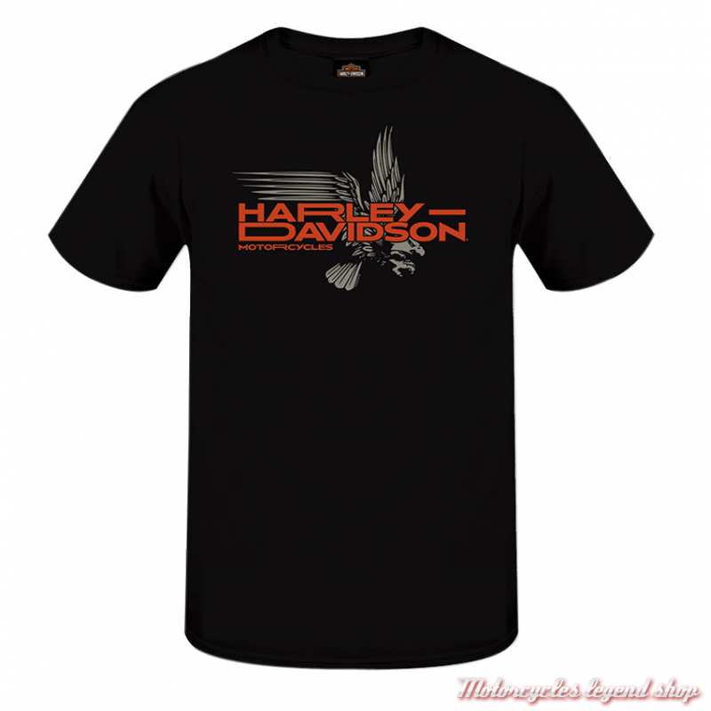Tee-shirt Stretch Eagle Harley-Davidson homme, noir, manches courtes, coton, Cornouaille Moto Quimper Bretagne, 3000545
