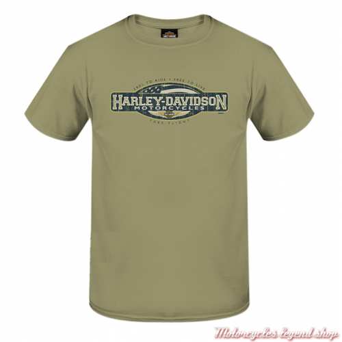 Tee-shirt Take Flight Harley-Davidson homme, kaki, manches courtes, coton, Cornouaille Moto Quimper Bretagne, 3000334