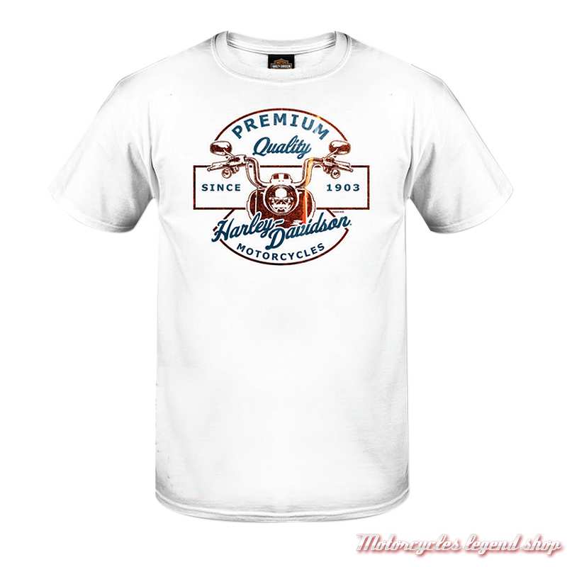 Tee-shirt Premium Label Harley-Davidson homme, blanc, manches courtes, coton, Cornouaille Moto Quimper Bretagne, 3000318