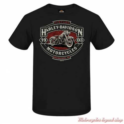 Tee-shirt Saloon Harley-Davidson homme, noir, manches courtes, coton, Cornouaille Moto Quimper Bretagne, 3000773