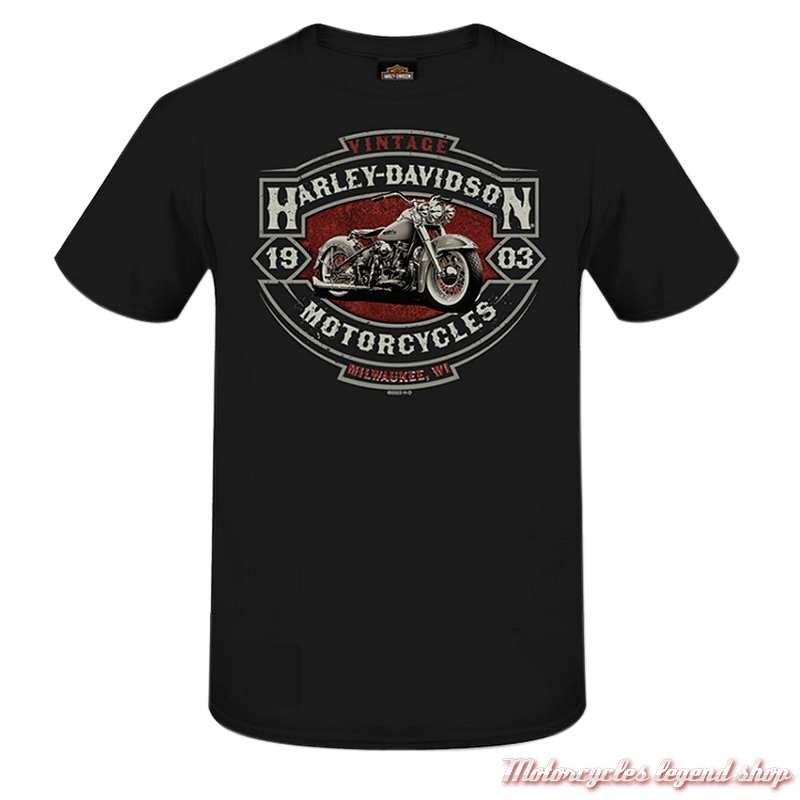 Tee-shirt Saloon Harley-Davidson homme, noir, manches courtes, coton, Cornouaille Moto Quimper Bretagne, 3000773