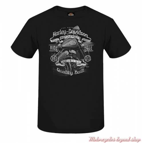 Tee-shirt Ride Fade Harley-Davidson homme, noir, manches courtes, coton, Cornouaille Moto Quimper Bretagne, 3000959
