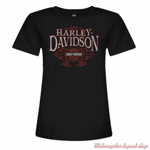 Tee-shirt Subliminal Harley-Davidson femme, noir, coton, col rond, manches courtes, Cornouaille Moto Quimper Bretagne 3000096 