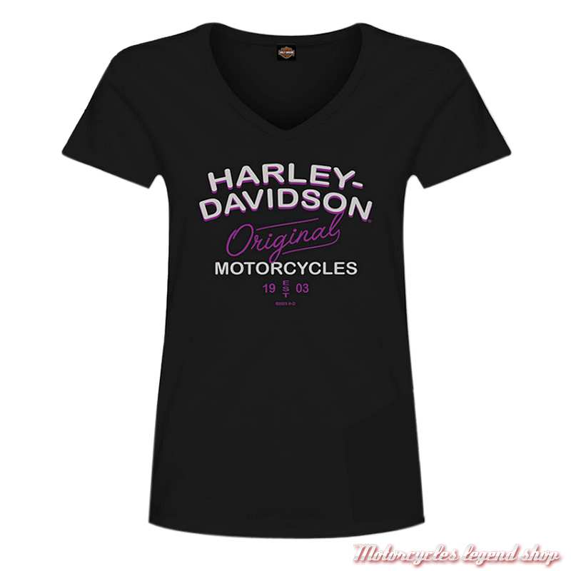 Tee-shirt Original Angle Harley-Davidson femme, noir, coton, col V, manches courtes, Cornouaille Moto Quimper Bretagne 3000169