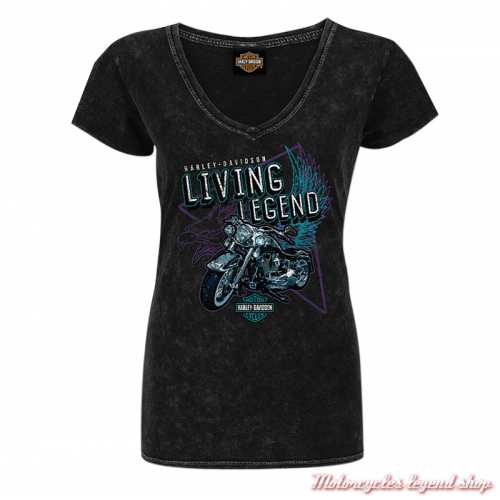 Tee-shirt Living Legend Harley-Davidson femme, noir, coton, col V, manches courtes, Cornouaille Moto Quimper Bretagne 3000055