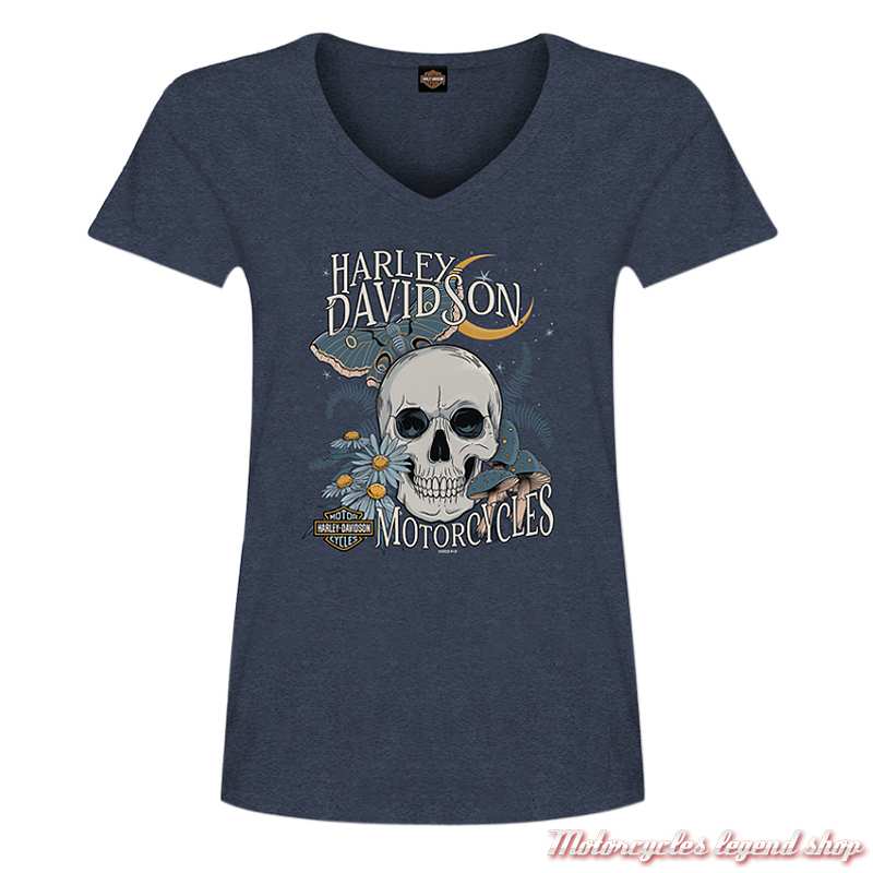 Tee-shirt Nocturne Ride Harley-Davidson femme, navy, coton, col V, manches courtes, Cornouaille Moto Quimper Bretagne 3001058