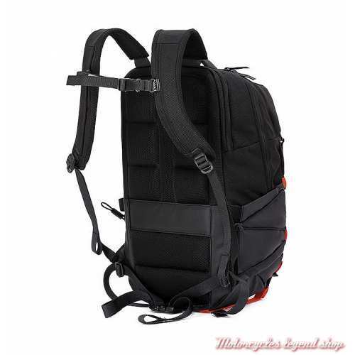 Sac à dos Racing Bungee Harley-Davidson, noir, multi compartiments, dos, 90546