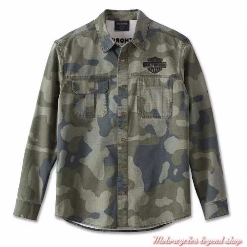 Chemise Camouflage homme Harley-Davidson, kaki, noir, manches longues, coton, 96890-23VM