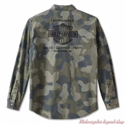 Chemise Camouflage homme Harley-Davidson, kaki, noir, manches longues, coton, dos, 96890-23VM