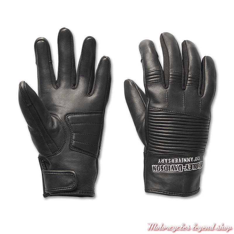 Gants cuir 120th Anniversary Harley-Davidson femme, noir, homologués, 97175-23VW 