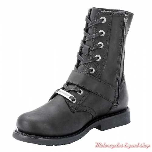 Chaussures Ranger cuir noir, Harley-Davidson homme, lacets, sangles, zip, D95264