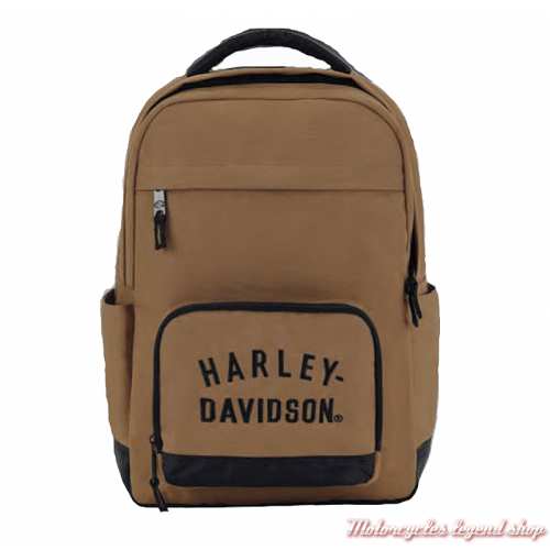 Sac à dos Rugged Twill marron camel Harley-Davidson, sergé polyester, brodé, 90224