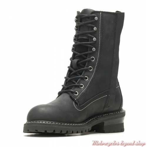 Chaussures à lacets Bentler femme Harley-Davidson, cuir noir, homologuées CE, zips, D86194