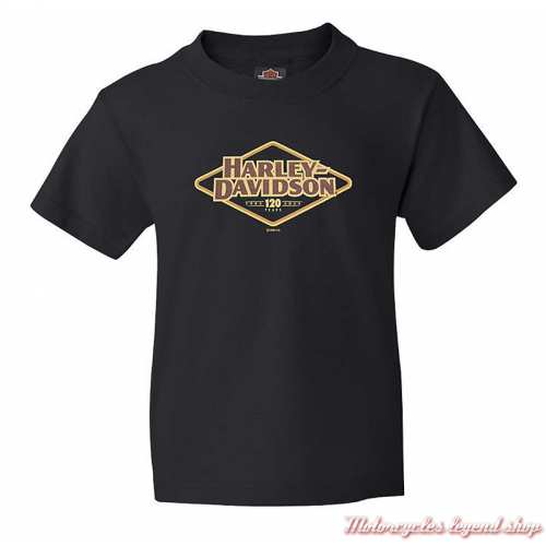 Tee-shirt 120th Anniversary garçon Harley-Davidson, noir, coton, manches courtes, 1571301, 1581301, 1591301
