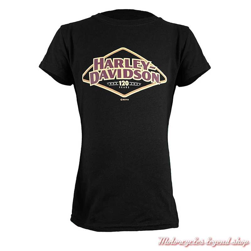 Tee-shirt 120th Anniversary fille Harley-Davidson, noir, coton, manches courtes, 1531302, 1541302