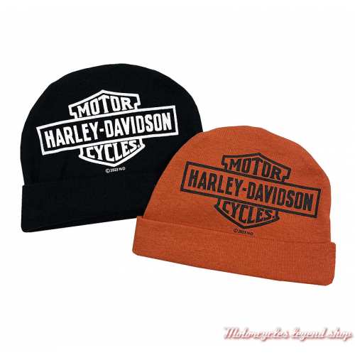 Set de 2 bonnets de naissance pour bébés Harley-Davidson, coton, noir, orange, 7259305