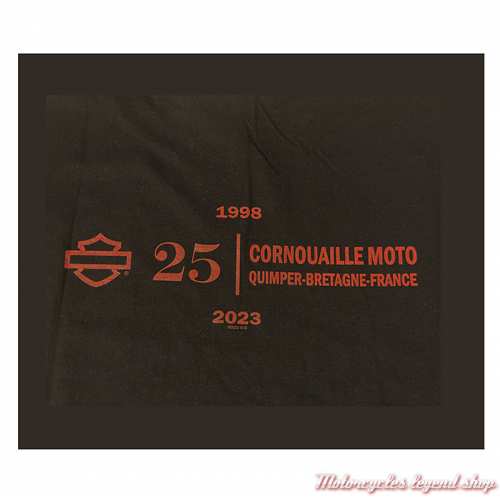  Tee-shirt Hot Head Harley-Davidson homme, noir, manches courtes, coton, dos 25 ans Cornouaille Moto Quimper Bretagne, 3000511