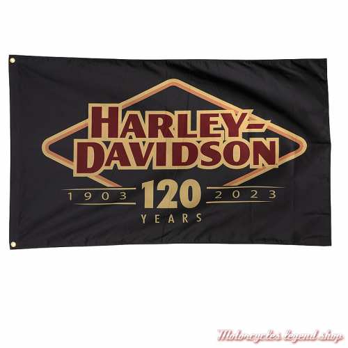 Drapeau 120th Anniversary Harley-Davidson, polyester, noir, rouge, or, 150 x 90 cm, HDX-99257 