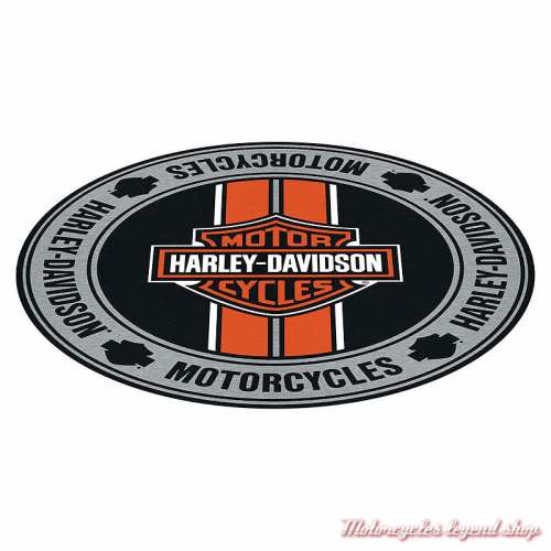 Tapis Bar & Shield Stripes Harley-Davidson, rond, 1.6 m, acrylique, gris, orange, noir, HDL-19504