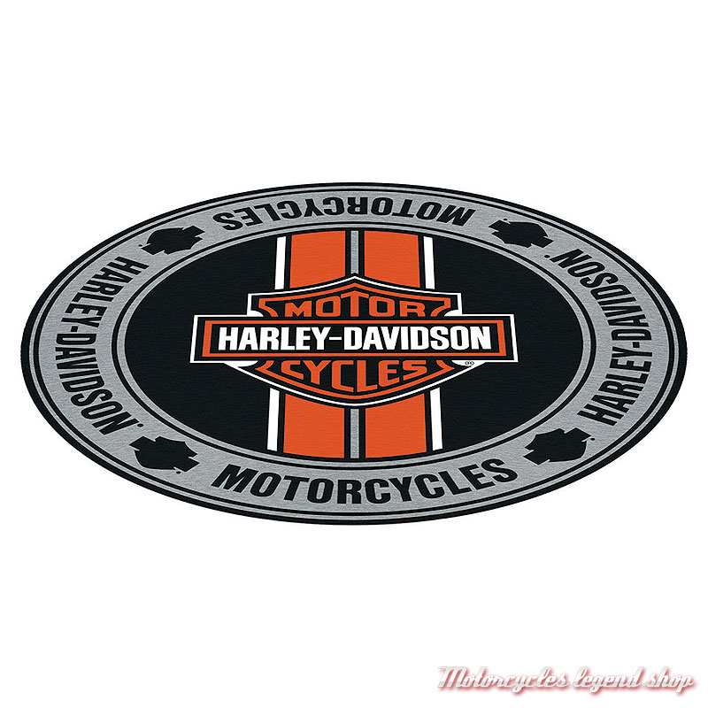 Tapis Bar & Shield Stripes Harley-Davidson, rond, 1.6 m, acrylique, gris, orange, noir, HDL-19504