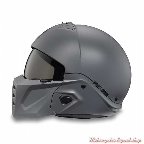 Casque Pilot II Willie G. 2 en 1 Harley-Davidson, gris gunship mat, masque amovible, profil, 98119-24EX