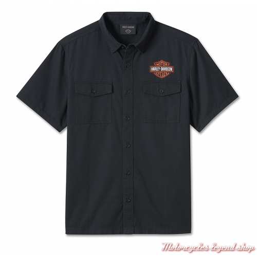 Chemisette Bar & Shield orange Harley-Davidson homme, manches courtes, noir, coton, 99055-24VM