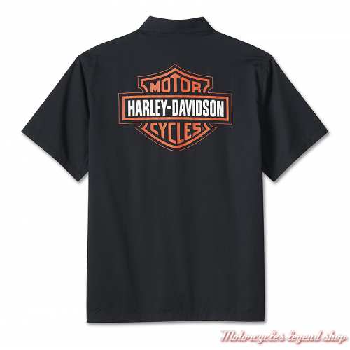 Chemisette Bar &amp; Shield orange Harley-Davidson homme, manches courtes, noir, coton, dos, 99055-24VM