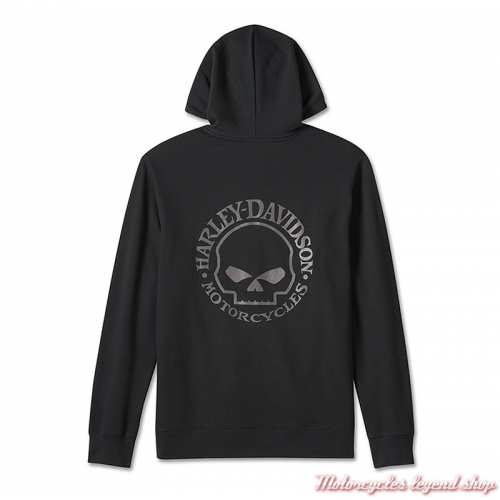 Sweatshirt Skull Willie G. Harley-Davidson homme, zippé, capuche, noir, coton, dos, 99068-24VM