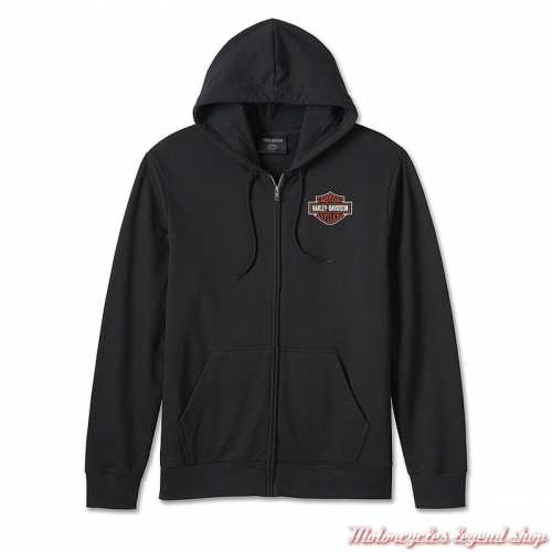 Sweatshirt Bar & Shield Harley-Davidson homme, zippé, capuche, noir, coton, 99066-24VM