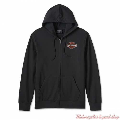 Sweatshirt Bar & Shield Harley-Davidson homme, zippé, capuche, noir, coton, 99066-24VM