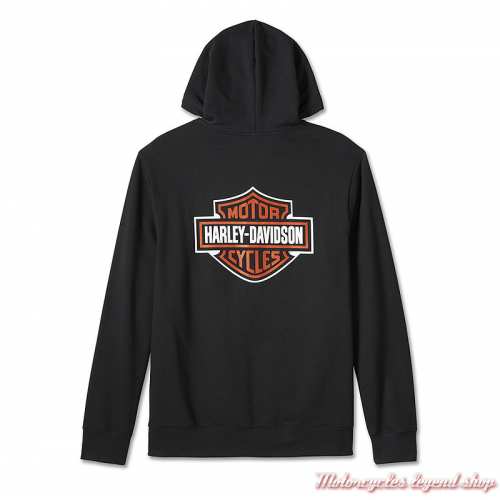 Sweatshirt Bar &amp; Shield Harley-Davidson homme, zippé, capuche, noir, coton, dos, 99066-24VM