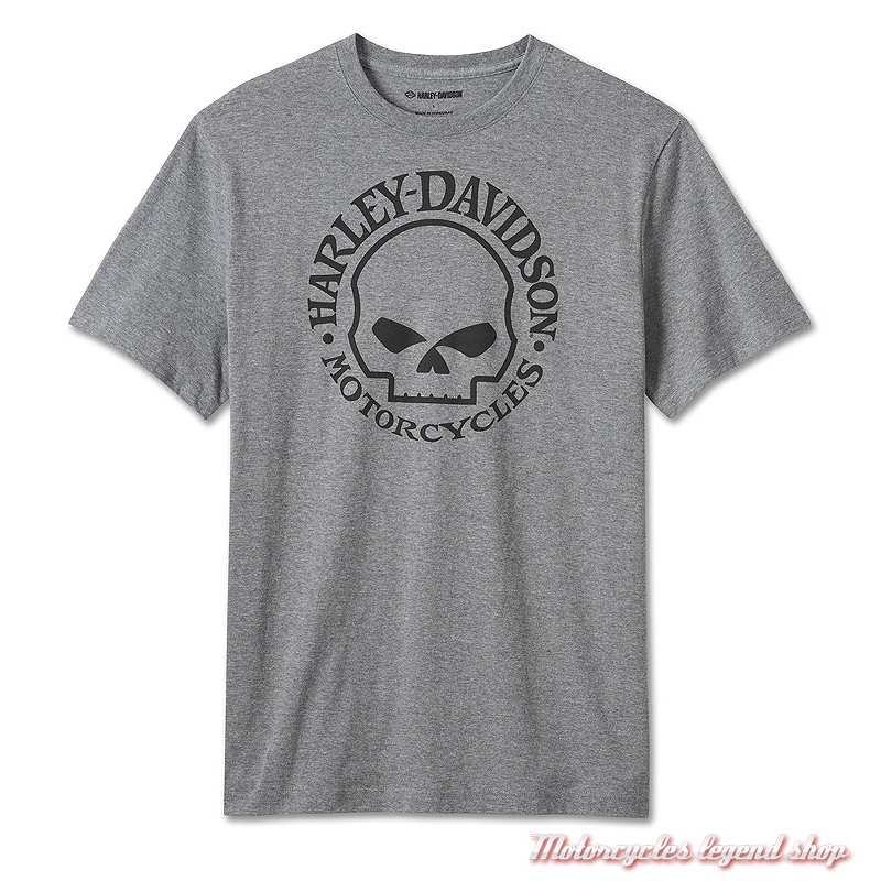 T- shirt Skull Willie G. Harley-Davidson homme, manches courtes, gris, coton, 99076-24VM