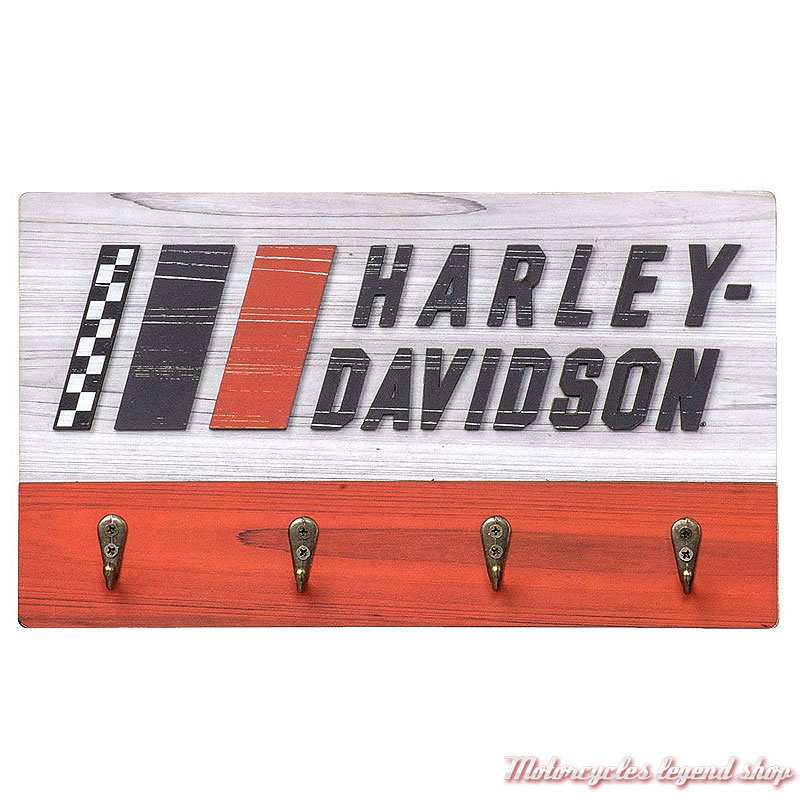 Porte clés mural bois Racing Stripes Harley-Davidson, 4 crochets, HDL-15562