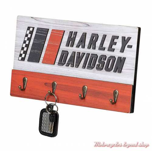Porte clés mural bois Racing Stripes Harley-Davidson, 4 crochets, HDL-15562