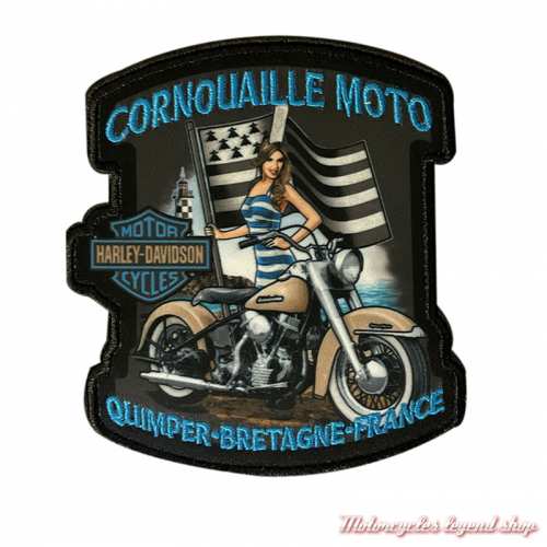 Patch Harley-Davidson Quimper Bretagne, à broder, pin'up, drapeau breton, 11 x 9 cm