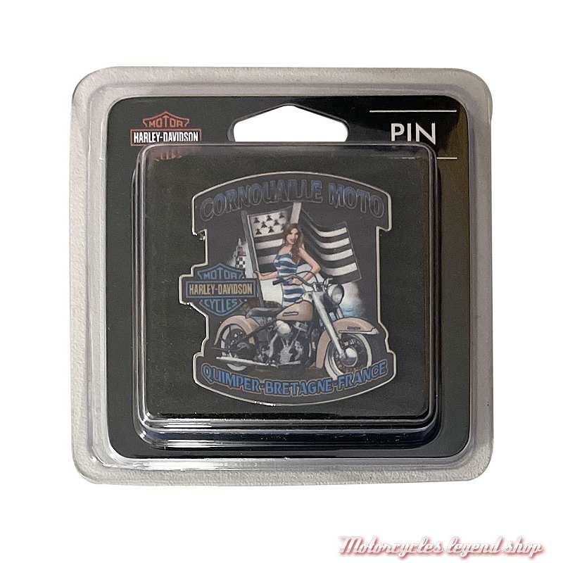 Pin's Harley-Davidson Quimper Bretagne, pin'up, drapeau breton, 3.8 x 3.5 cm