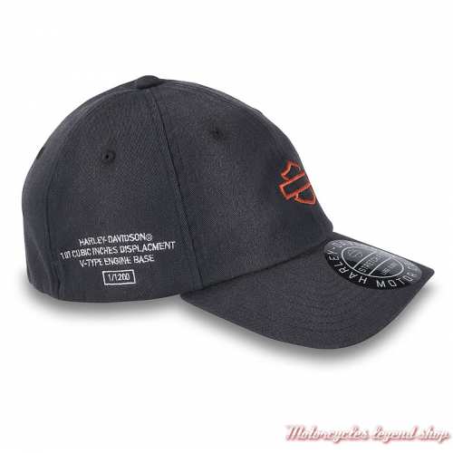 Casquette Harley-Davidson homme noir, coton, Bar &amp; Shield brodé, profil, 97624-24VM