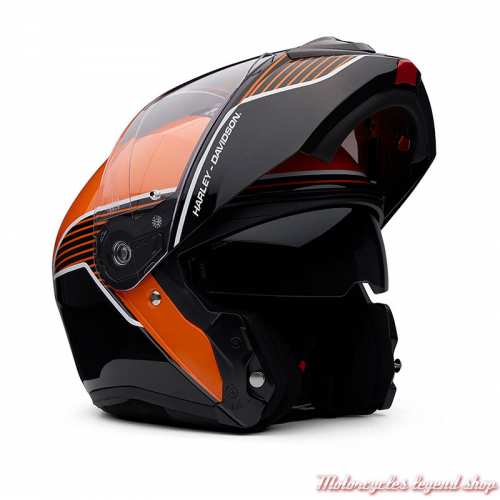 Casque modulable Capstone II noir et orange brillant Harley-Davidson, ouvert, 98161-24VX