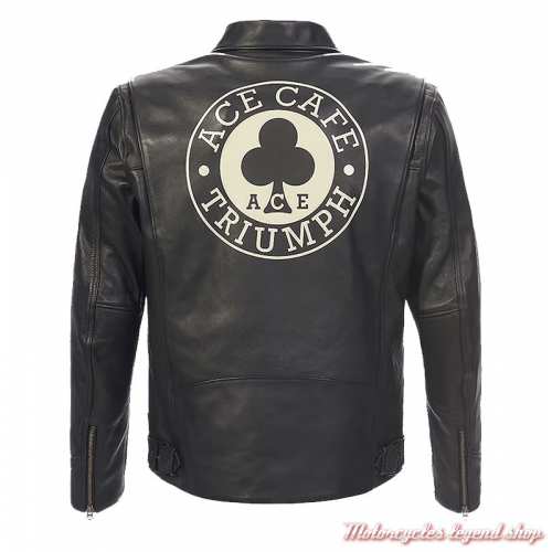 Blouson cuir Ace Cafe Triumph homme, noir, col chemise, dos, MLES23800