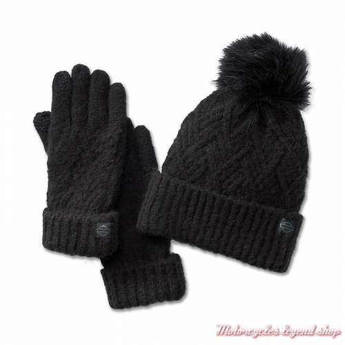 Bonnet et gants torsades Harley-Davidson femme