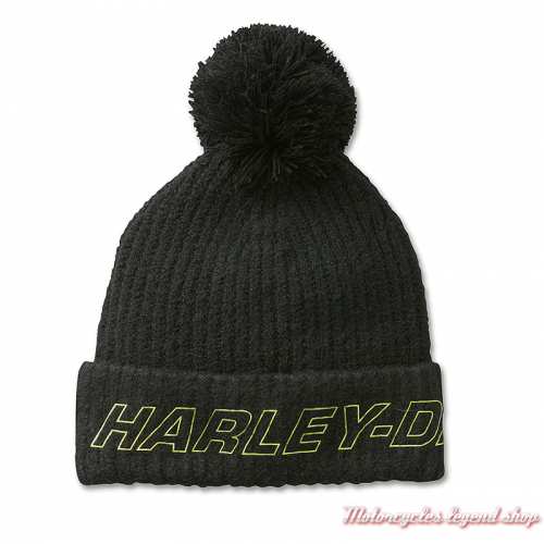 Bonnet Racing Harley-Davidson femme, noir, fluo jaune, pompon, poly, 97684-24VW