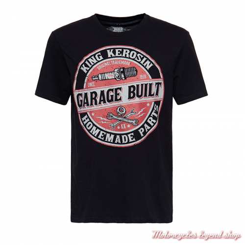 T- shirt Garage Built King Kerosin homme, noir, vintage, manches courtes, coton, KK220136