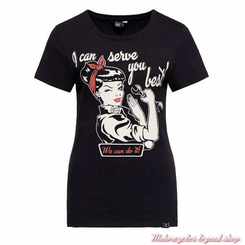 T- shirt I can serve you King Kerosin femme, noir, vintage, manches courtes, coton, QKI21004 
