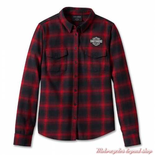 Chemise à carreaux Old American Harley-Davidson femme, noir, rouge, coton flanelle, brodée, 96280-24VW